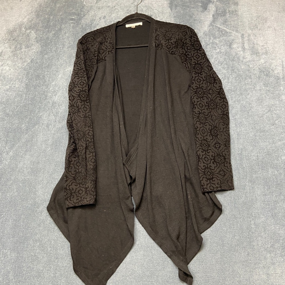 August Silk Cardigan Sweater Womens Large Black Long Sleeve Open-Front Winter